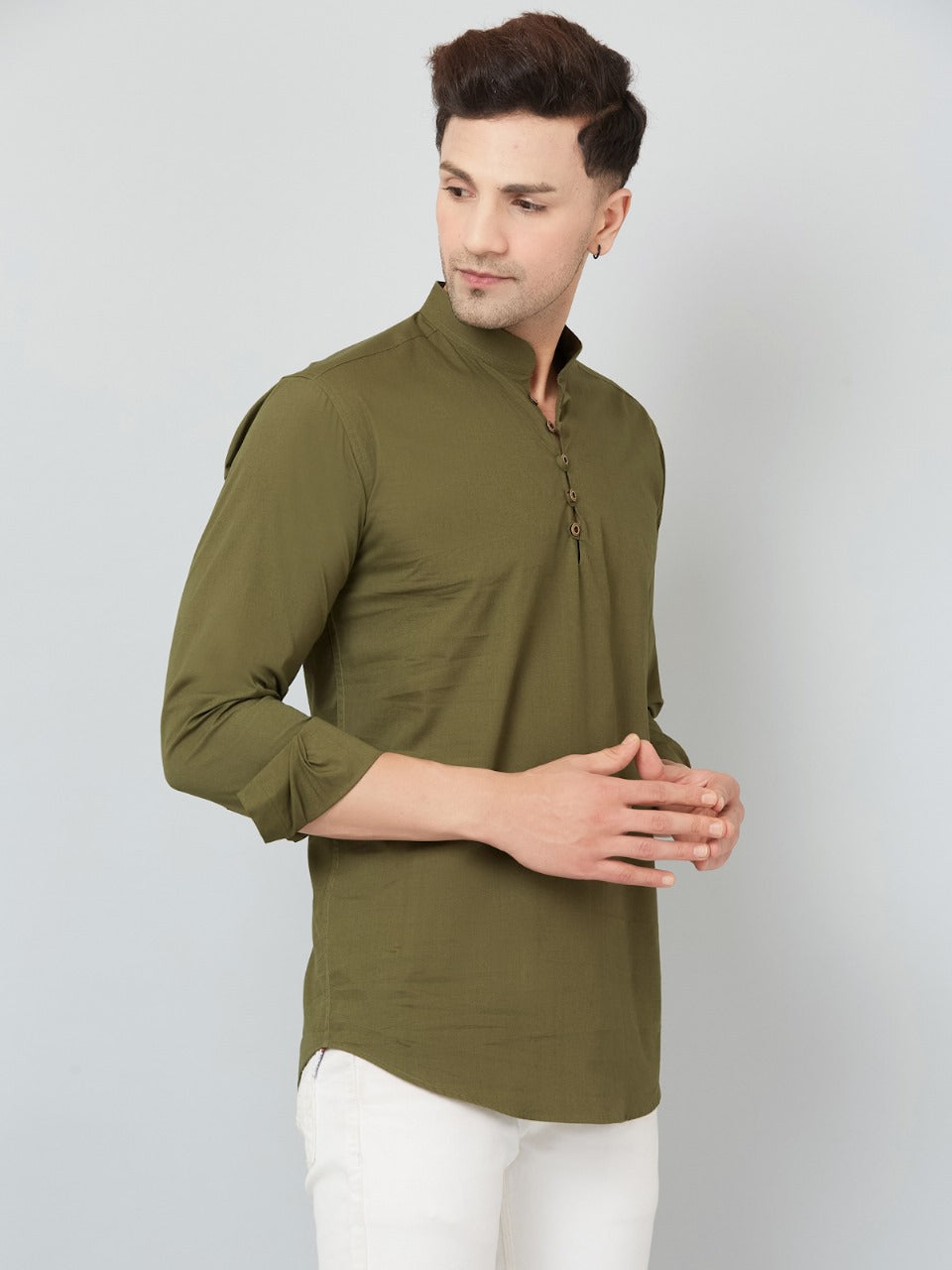 Louis Monarch Men Solid Green Pure Cotton Straight Short Kurta